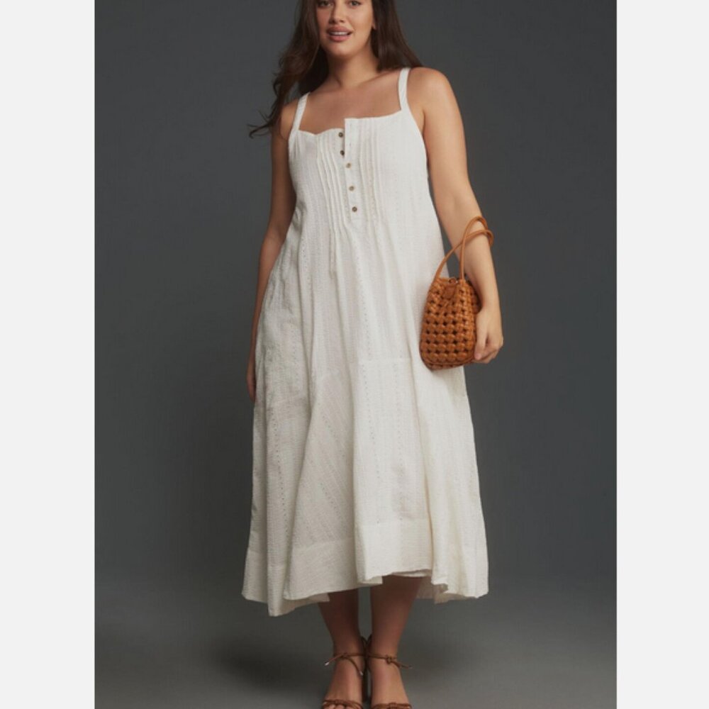 Anthropologie Pilcro Sleeveless Patchwork Midi Dress White Large Petite LP NWT